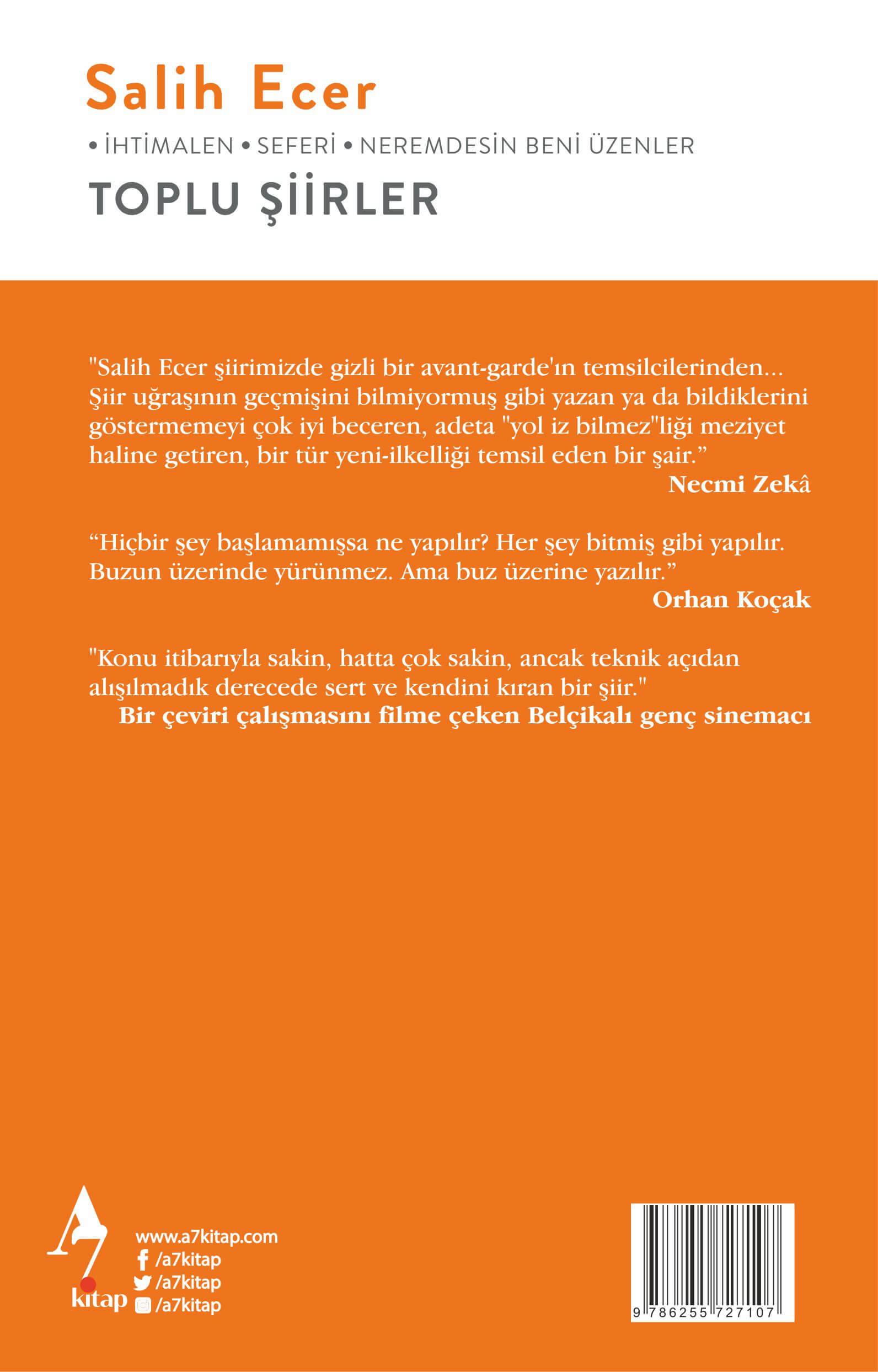 Toplu Şiirler - Salih Ecer | A7 Kitap arka